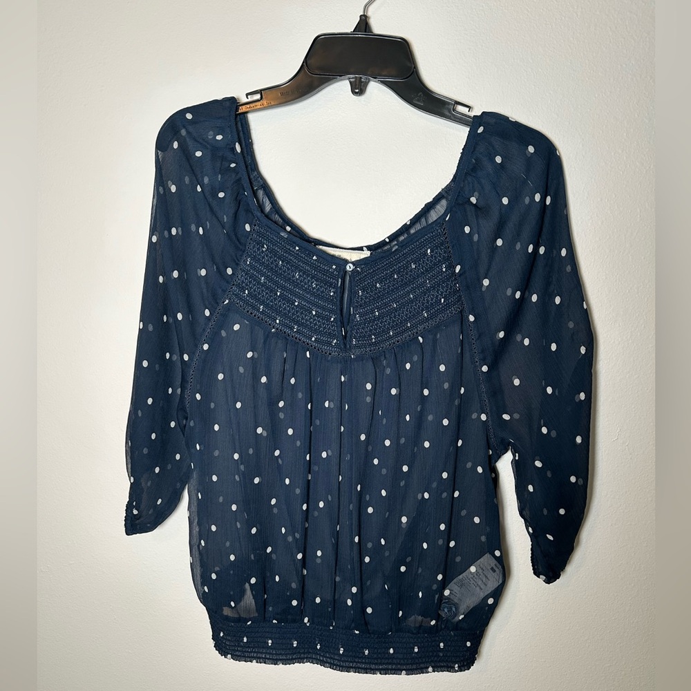 Abercrombie & Fitch Navy Blouse with White Dots